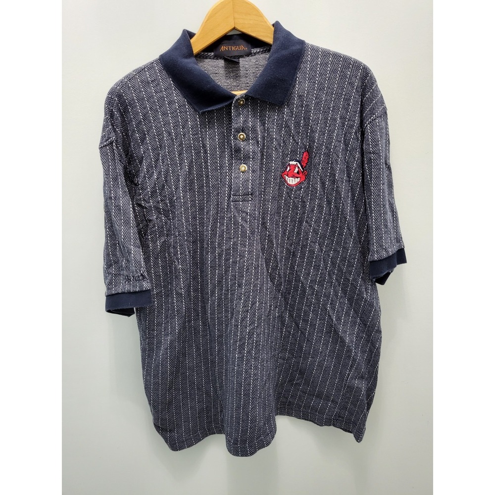 Cleveland Indians Polo Shirt Mens L Vintage Blue 100% Cotton Golf Guardians